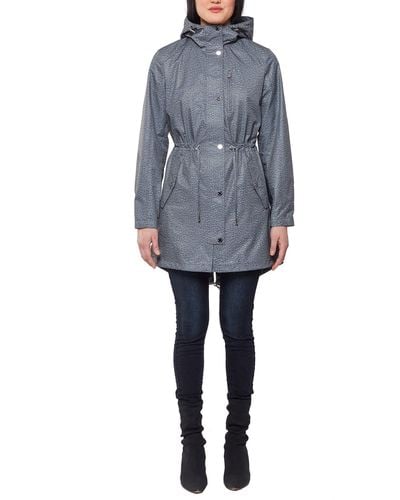 Jones New York Hooded Trench Coat Rain Jacket With Matching Face Mask - Gray