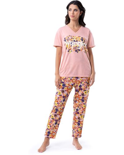 Wrangler V-neck Short Sleeve Graphic Tee And Printed Pants Pajama Sleep Set - Pink