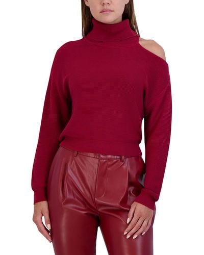 BCBGeneration Relaxed Long Sleeve Sweater Shoulder Cut Out Mock Neck Top - Red