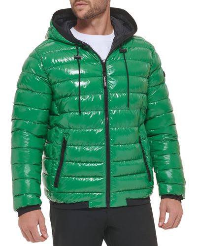 Calvin Klein Hooded Super Shine Puffer Jacket - Green