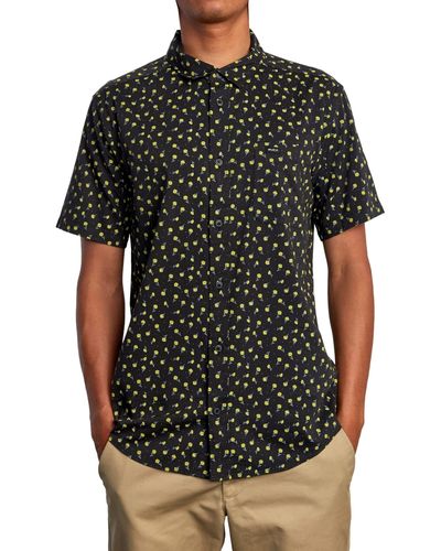 RVCA Slim Fit Short Sleeve Stretch Woven Button Up Shirt - Black
