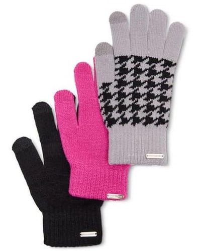 Steve Madden Three Piece Magic Glove Set - Fushcia, Black & Gray Herringbone - Pink
