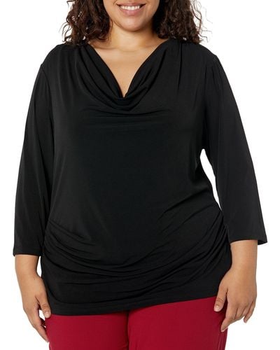 Calvin Klein Plus Size Everyday Matte Jersey Cowl Neck Long Sleeve Blouse - Black