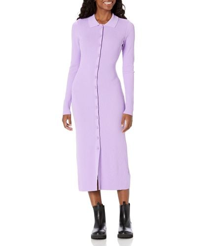 The Drop Jaxon Rib Button Down Sweater Dress - Purple