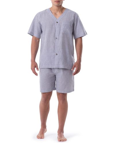 Geoffrey Beene Mens Broadcloth Short Sleeve Pajama Set - Blue