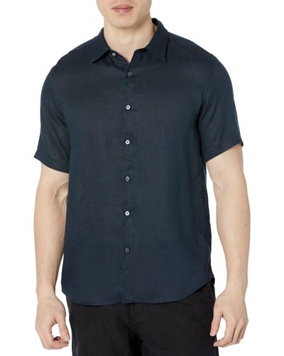 Theory Irving Short Sleeve Oe In Relaxed Linen - Blue