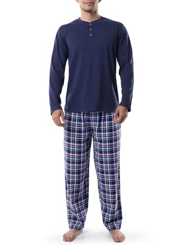 Izod Jersey Henley And Flannel Pant Set - Blue