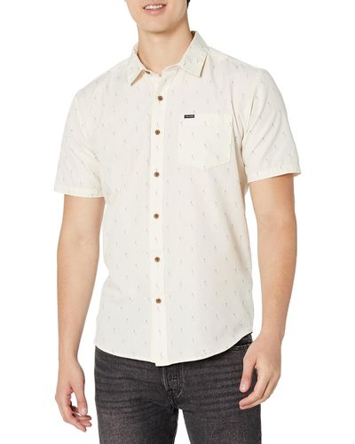 Volcom Regular Graffen Short Sleeve Classic Fit Printed Button Down Shirt - White