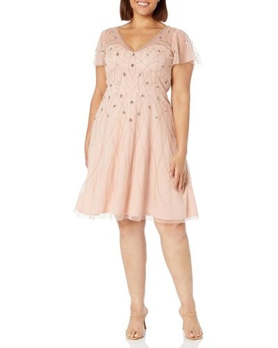 Adrianna Papell Beaded Short Dress - Pink