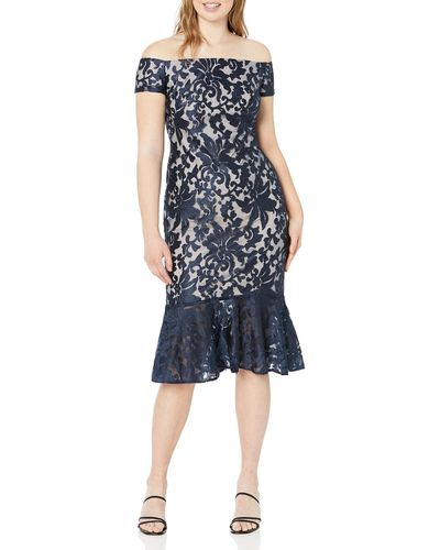 Calvin Klein Off-the-shoulder Floral Lace Dress - Blue