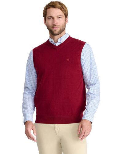 Izod Big And Tall Premium Essentials Solid V-neck 12 Gauge Vest Pullover - Red