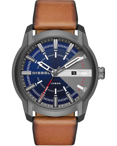 DIESEL Armbar Stainless Steel And Leather Three-hand Analog Watch - Blue