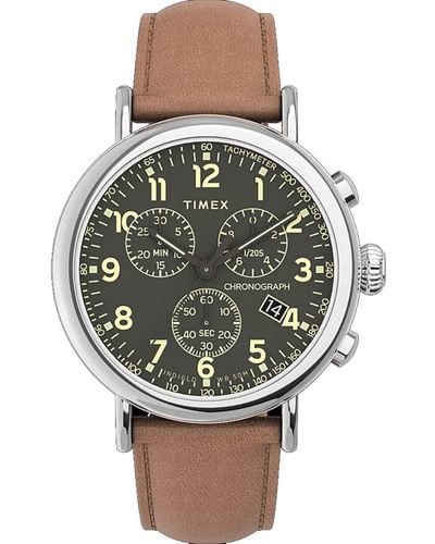 Timex Tone Case Green Dial With Brown Leather - Gray