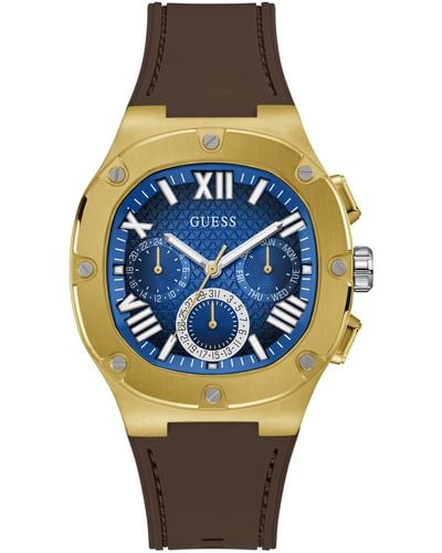 Guess Brown Strap Blue Dial Gold Tone