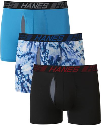 Hanes Mens Total Support Pouch Boxer Briefs Pack - Blue