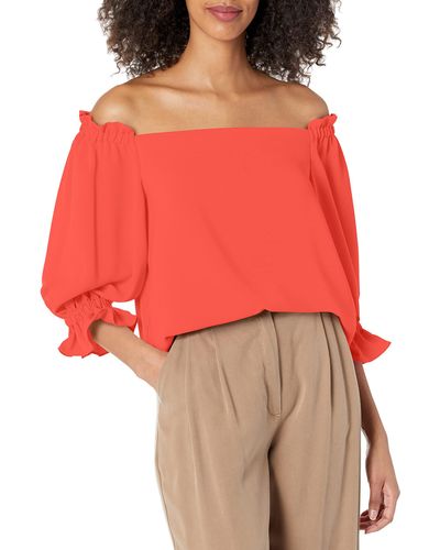 Trina Turk Loose Fit Off The Shoulder Long Sleeve - Red