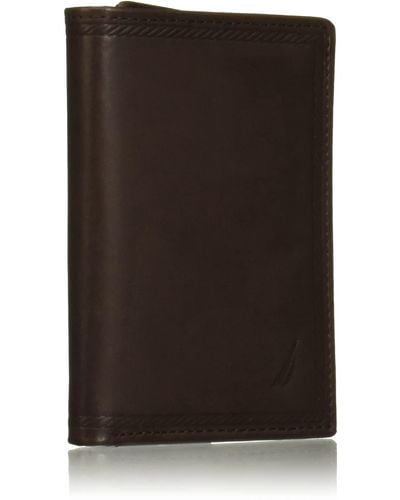Nautica Sail Embossed Trifold Leather Wallet With 6 Slots - Black