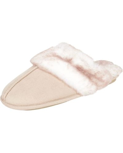 Jessica Simpson Comfy Faux Fur House Slipper Scuff Memory Foam Slip On Anti-skid Sole - White