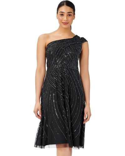 Adrianna Papell Beaded One Shoulder Dress - Black