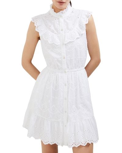 French Connection Appelona Anglaise Ss Frill Drs Business Casual Dress - White