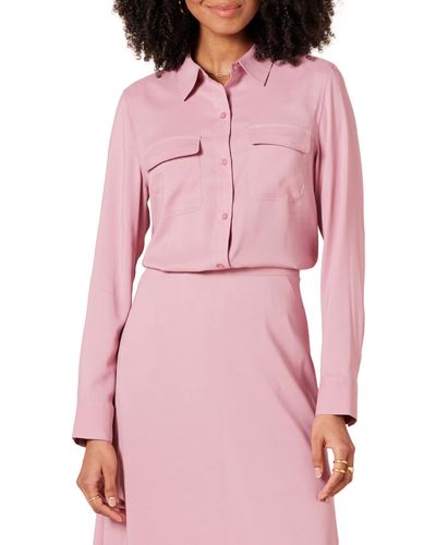 Amazon Essentials Camisa de Georgette de ga Larga y Corte Holgado con Bolsillos Mujer - Rosa