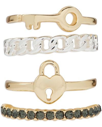 Lucky Brand Two-tone 4-pc. Set Crystal Lock & Key Stack Rings - Metallic