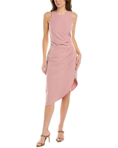 BCBGeneration Sleeveless Bodycon Midi Dress Round Neck Shirred Waist Asymmetrical Hem - Pink