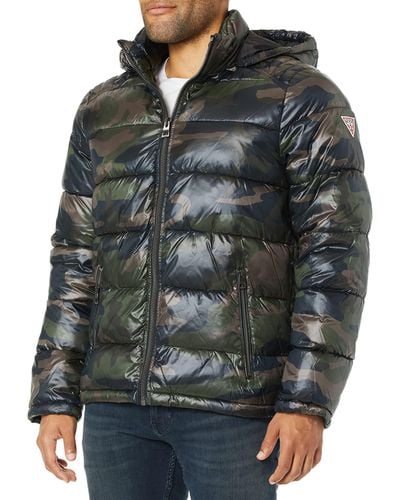 Guess Mid-weight Puffer Jacket With Removable Hood Down Alternative Coat - Gray