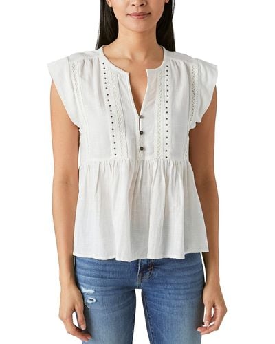 Lucky Brand Studded Babydoll Top - White