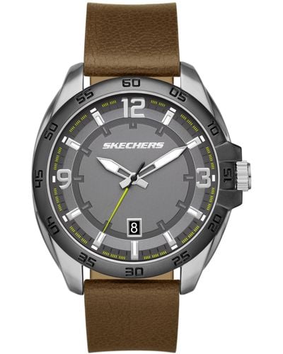 Skechers Brentwood Three Hand Date Brown Genuine Leather Watch - Metallic