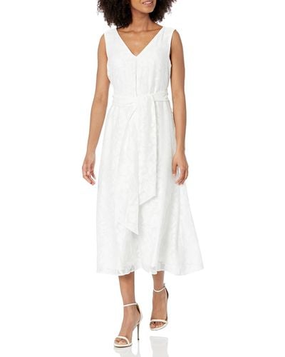 Anne Klein Print Midi Dress With Attached Sash - White
