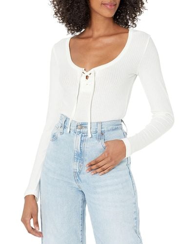 Jessica Simpson Carrie Lace Up Long Sleeve Bodysuit - White