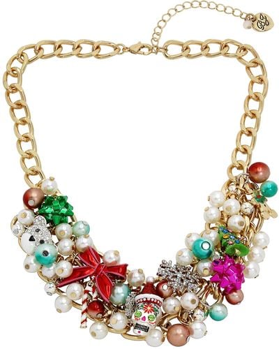 Betsey Johnson S Christmas Pearl Bib Necklace - Metallic
