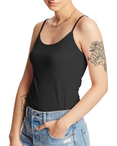 Hanes Womens Stretch Cotton Cami With Built-in Shelf Bras - Black