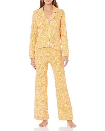 Cosabella Plus Size Bella Printed Long Sleeve Top & Pant Set - Yellow