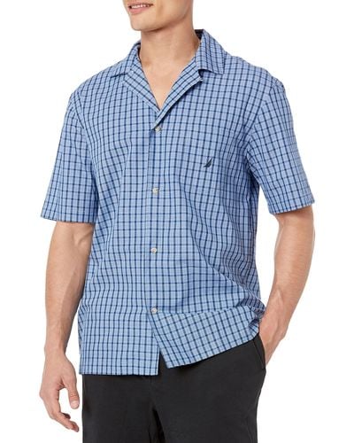 Nautica Short Sleeve 100% Cotton Soft Woven Button Down Pajama Top - Blue