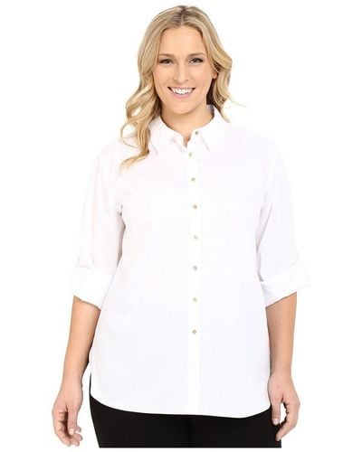 Calvin Klein Plus Size High-low Sleeveless Button-down Blouse - White