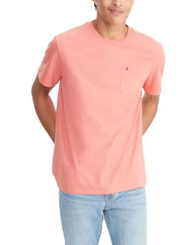 Tommy Hilfiger Mens Short Sleeve Crewneck T-shirt With A Pocket T Shirt - Orange