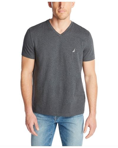 Nautica Short Sleeve Solid Slim Fit V-Neck T-Shirt - Grau