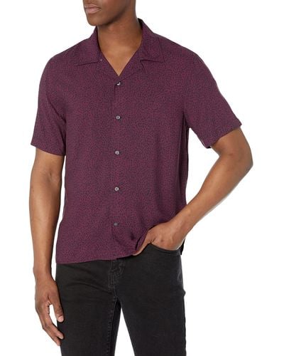 John Varvatos Danny Short Sleeve Camp Shirt - Purple