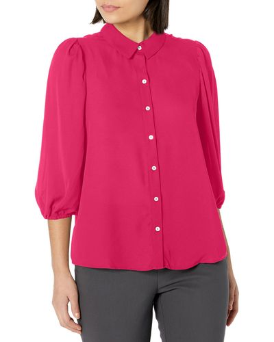 Nanette Lepore Elbow Puff Sleeve Button Front Blouse - Pink