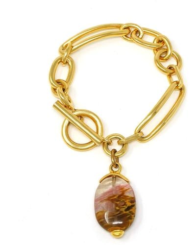 Ben-Amun Ben-amun Bohemian Chain Link 24k Gold Plated Bracelet With Colorful Stone - Metallic