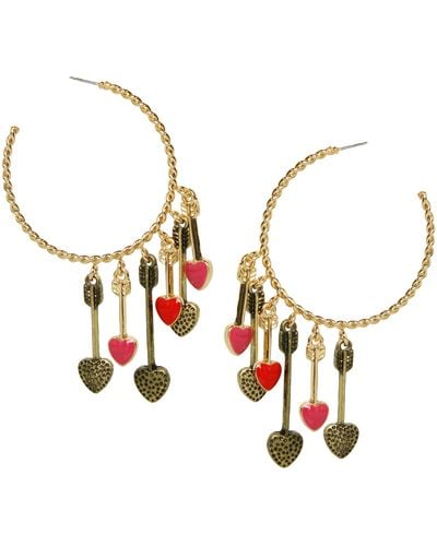 Betsey Johnson S Heart Arrow Hoop Earrings - Metallic