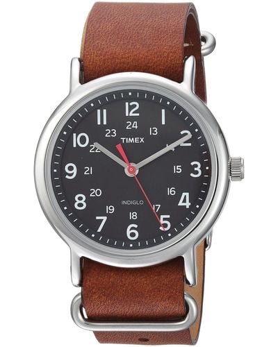 Timex Tone Case Black Dial With Brown Leather Slip-thru - Multicolor