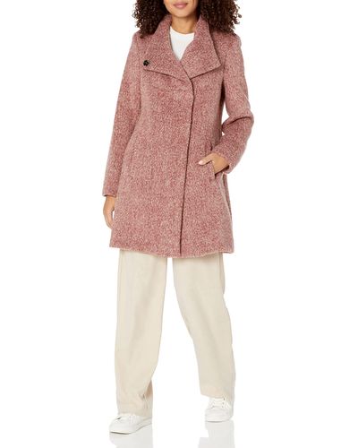 Kenneth Cole S Asymmetrical Pressed Boucle Wool Blend Coat - Red