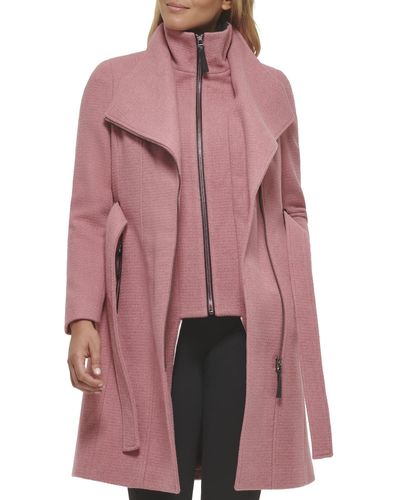 Calvin Klein Angled Twill Fabric Wing Collar Coat - Red