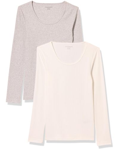 Amazon Essentials Gerippter Pullover mit geripptem U-Ausschnitt mit schmaler Passform - Weiß