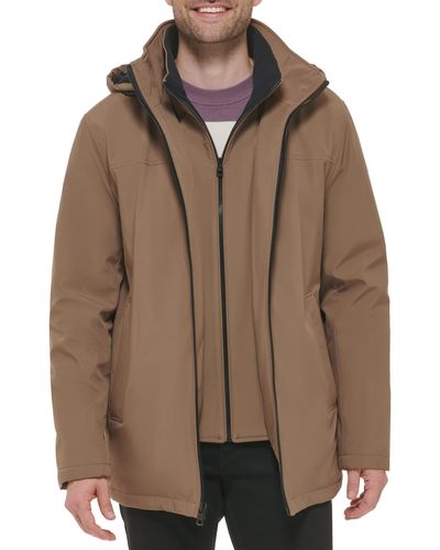 Calvin Klein Rip Stop Hooded Jacket with Inner Fleece Bib Jacke - Braun