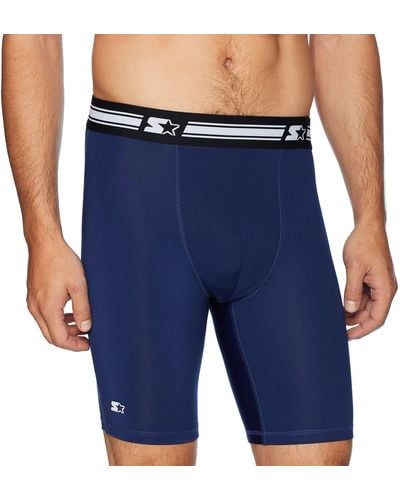 Starter 9" Light-compression Athletic Boxer Brief With Optional Cup Pocket - Blue