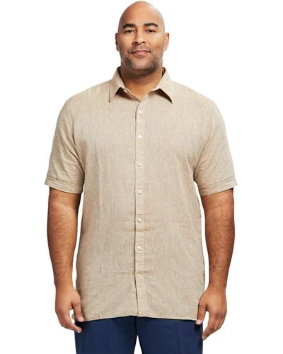Izod Big And Tall Linen Button Down Short Sleeve Shirt - Natural